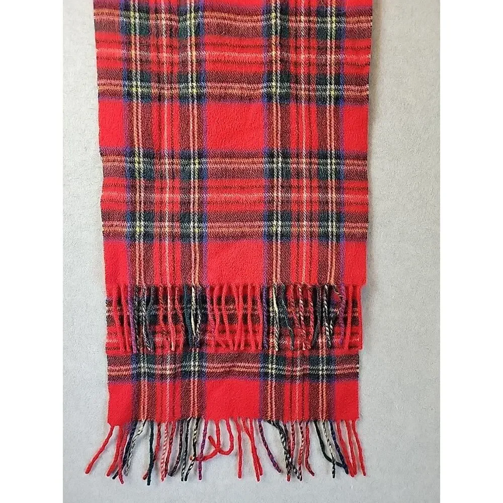 Vintage James Pringle Weavers 100% Wool Red Plaid Scarf 65x12 One Size